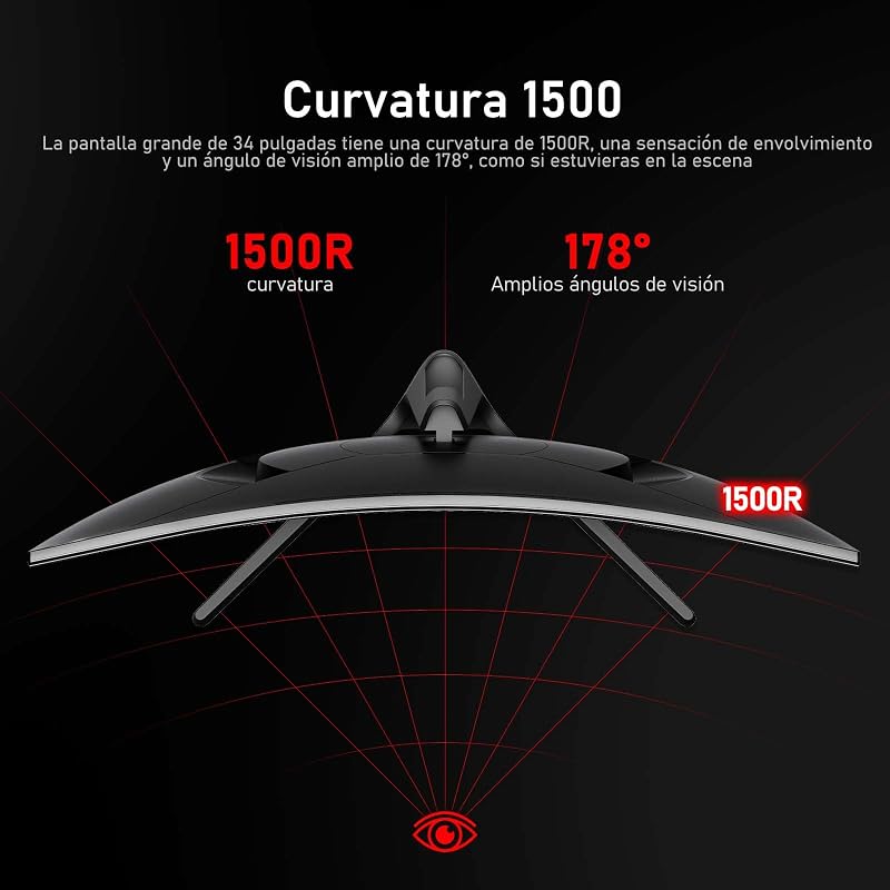 Monitor Gaming Curvo 34 Pulgadas, UWQHD, 3440×1440p, 200Hz — foto 6 de 8