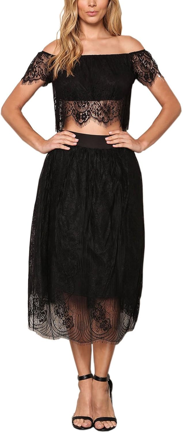 Black Lace Midi SkirtBlackM Amazon.ca Clothing & Accessories