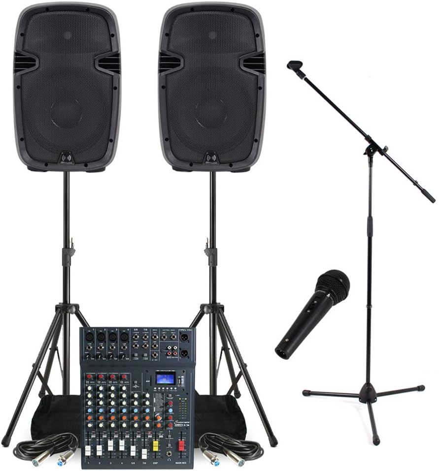 Complete Band Live PA Sound System 800W 8-Ch Mixer Speakers DJ Studio Rehearsal
