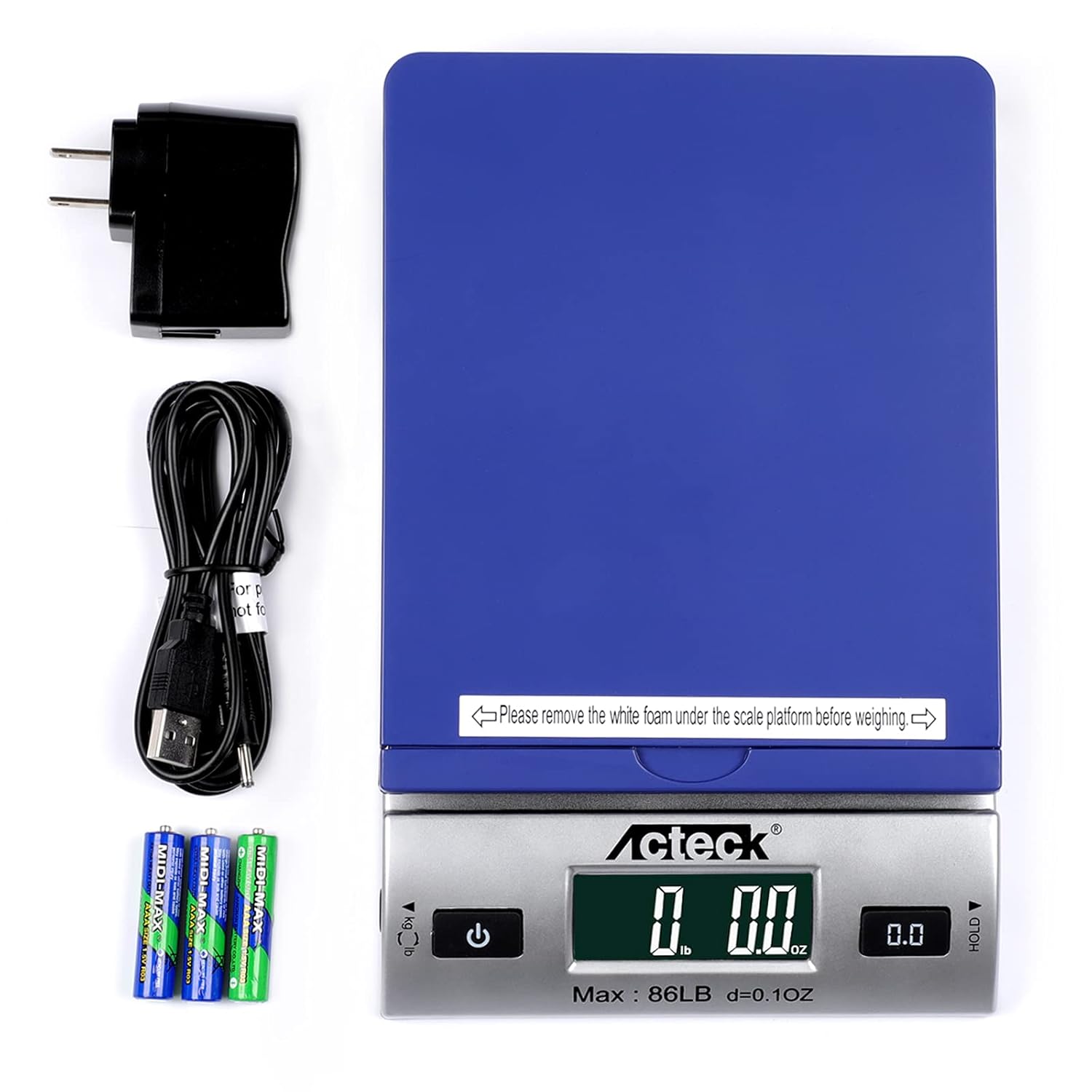 Acteck 86LBx0.1OZ Digital Shipping and Postal Scale with Batteries and AC Adapter (A-DS86 Blue): Industrial & Scientific