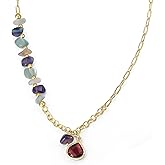 POMODA Crystal Paperclip Pendant Necklace for Women Gemstone Healing Necklaces for Women Natural Stone 14K Gold Plated Charm Boho Summer Jewelry Trendy Fashion Travel Colorful