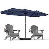 PatioKingdom 15FT Large Patio Umbrella with Base, Double Sided Rectangular Outdoor Umbrella with Sturdy Fiberglass Ribs, Market Umbrella for Pool,Garden,Backyard,Deck