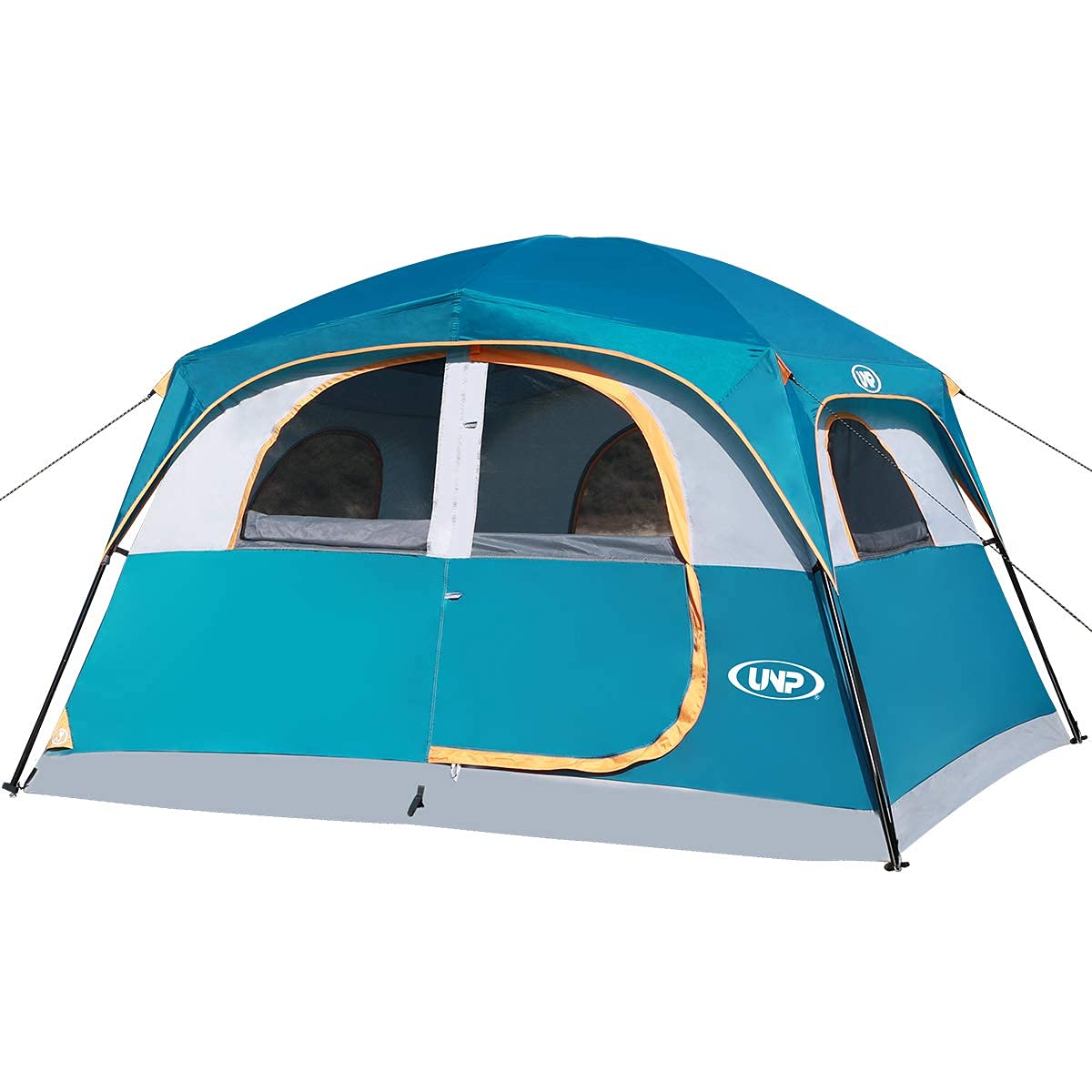 Photo 1 of UNP Tents for Camping 6 Person Waterproof Windproof Easy Setup,Double Layer Cabin Tents with 1 Mesh Door & 5 Large Mesh Windows -10'X9'X78in(H) Blue