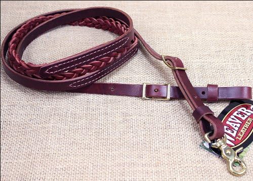 WEAVER 5/8in x 8ft BURGUNDY LATIGO LEATHER 3 PLAIT ROPER REIN WESTERN TACK HORSE