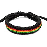 Handmade Black Cord Bracelet with Rasta Colors, Woven Style (Adjustable)