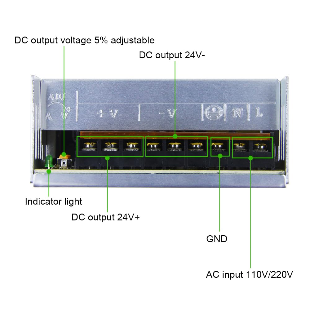 ALITOVE DC 24V 15A 360W Power Supply Universal Regulated Switching Transformer Adapter LED Driver 110V/220V AC Input for LED Strip CCTV Radio