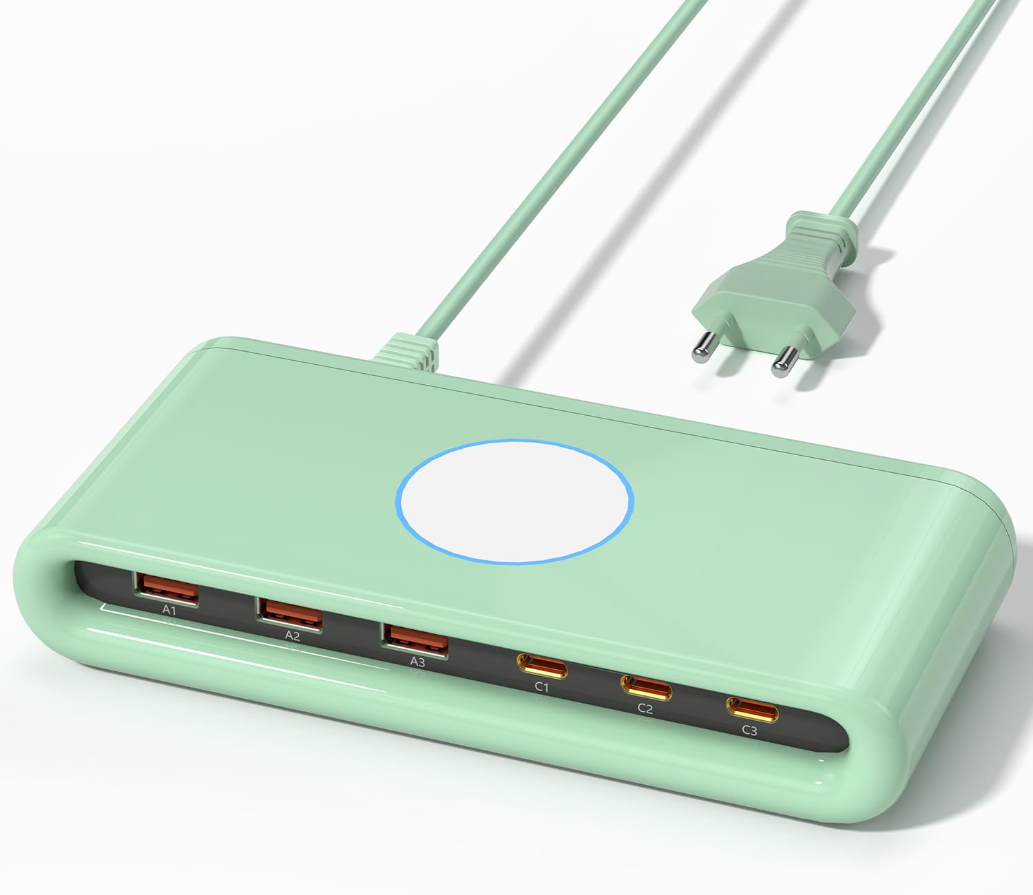 VPSUN 100W USB C Ladegerät Mehrfach für Mehrere Geräte, 6 Port Ladestation 65W USB-C Schnellladegerät für MacBook/iPhone/iPad/Samsung/Pixel/LG(Grün, 100W)