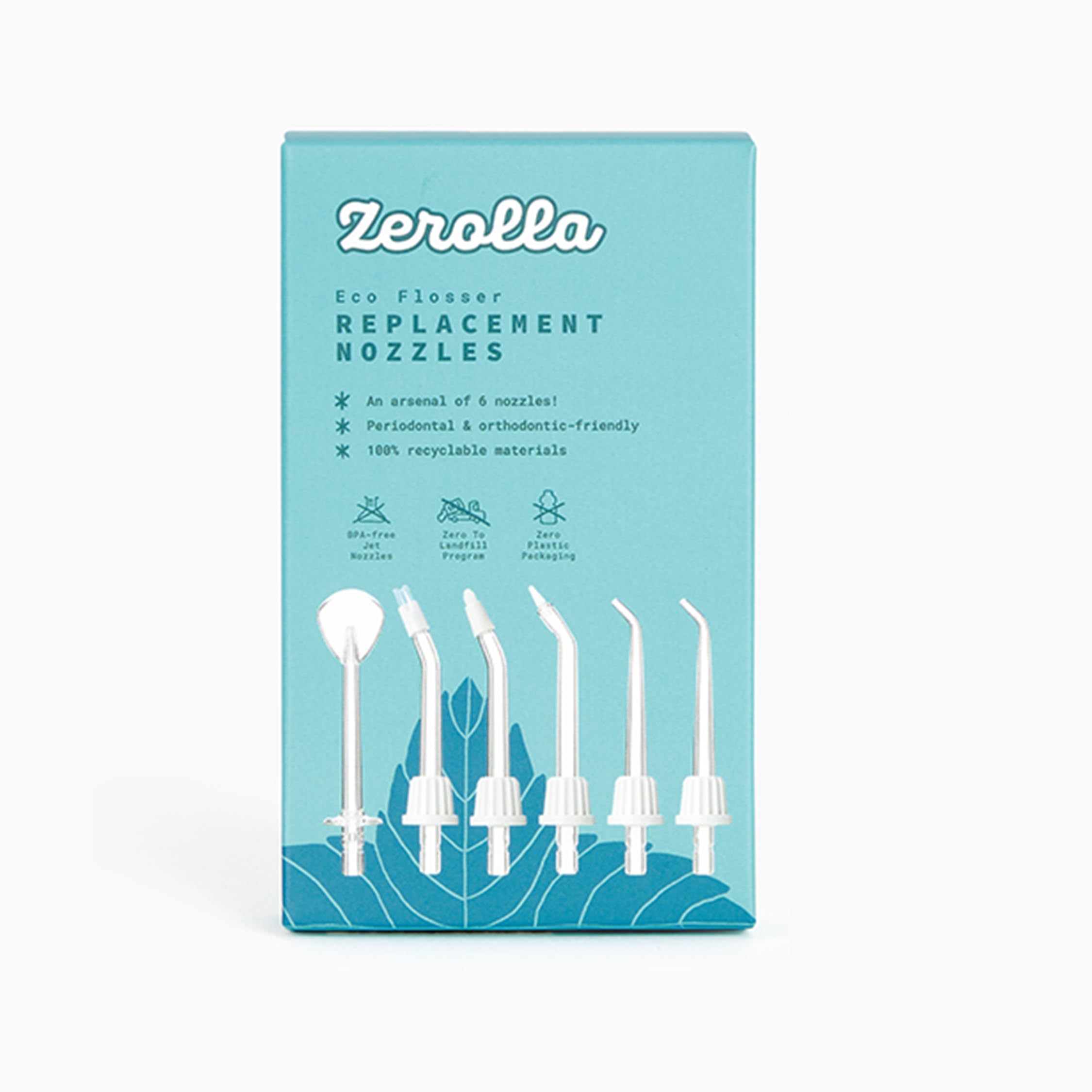 Zerolla Eco Electric Water Flosser | Replacement Heads | with 6 Specialized Jet Nozzles & IPX7 Waterproof Oral Plaque Remover Tool