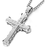 HZMAN Religion Men's Large Byzantium Stainless Steel Cubic Zirconia Cross Necklace Pendant 22 + 2 Inch Chain