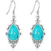 Genuine Turquoise Vinatge Earrings, Sterling Silver Vintage Native American Western Boho Teardrop Earrings Jewelry for Women