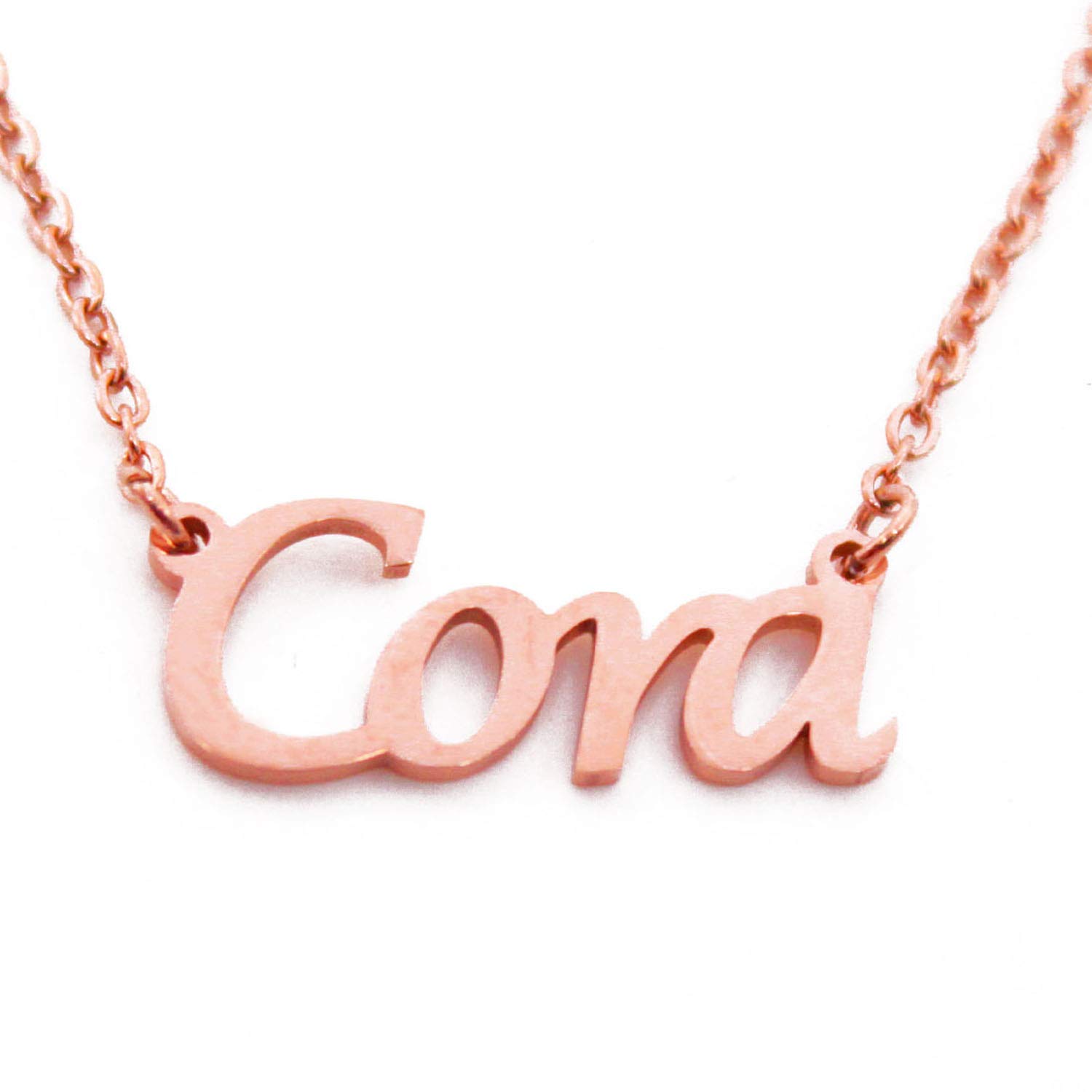 Kigu Cora Name Necklace Personalised 18ct Rose Gold Plated, Custom Dainty Name Pendants, Jewellery for Ladies, Girlfriend, Mother, Sister, Friends Inc Bag & Box