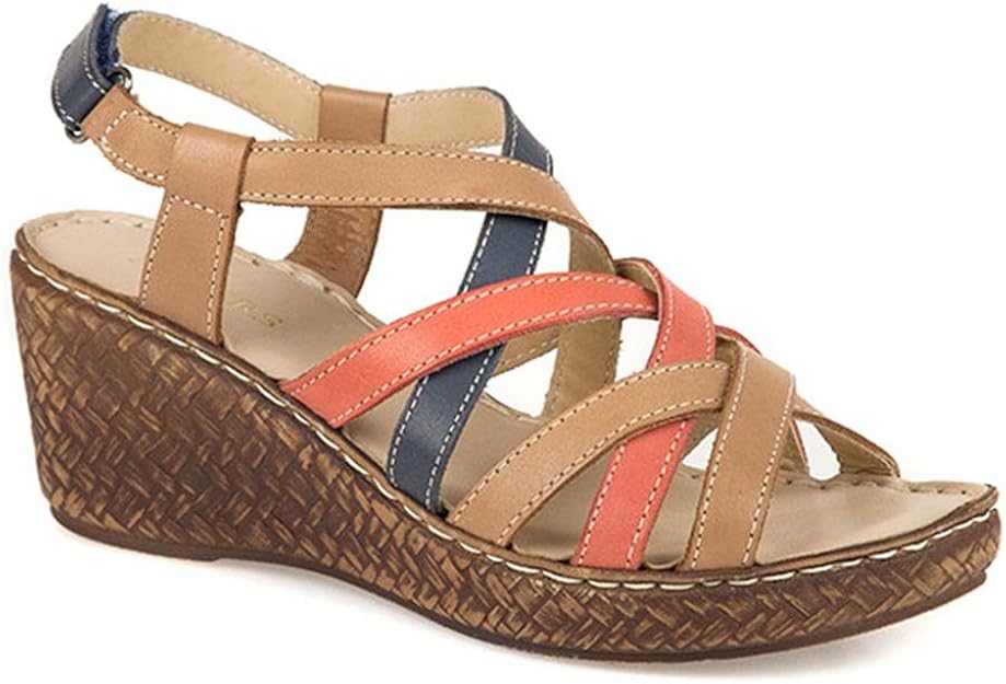 Pavers Crossover Strappy Wedge Sandal 304 318 Brown Multi Size 9