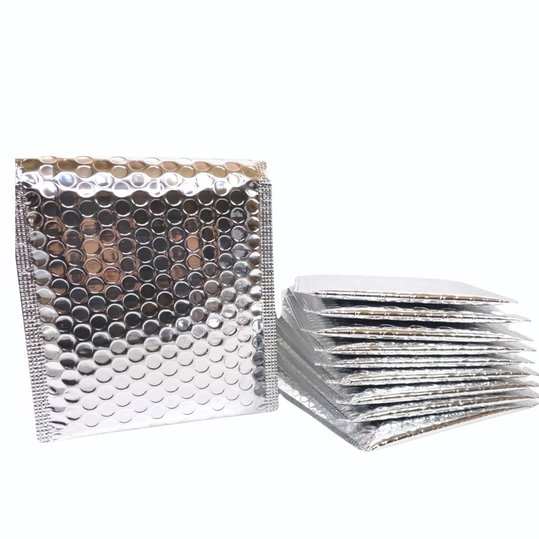 OfficeGear Metallic Silver Bubble Envelopes (10 Pack) - Small A6 Size - 140mm x 150mm - Premium Protection for Small Items