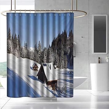 Amazon Com Fakgod Winter Shower Curtain Log Cabins In The