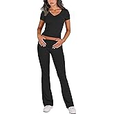 chicyes Lounge Sets for Women 2 Piece Foldover Yoga Flare Leggings Pants Crop Tops Casual Y2K Outfits Matching Tracksuit Set