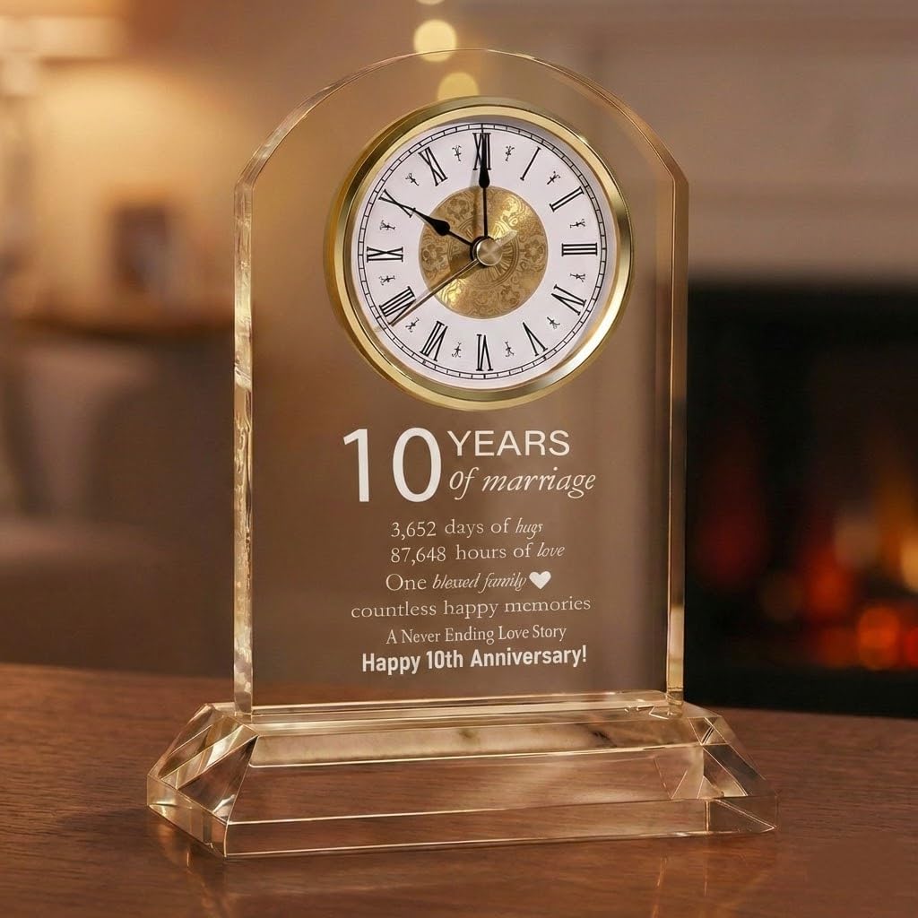 DEEWISH 10th Wedding Anniversary Clock, Best Gifts Ideas for Couple Parents Wife Husband Happy 10 Years of Marriage for Him Her
