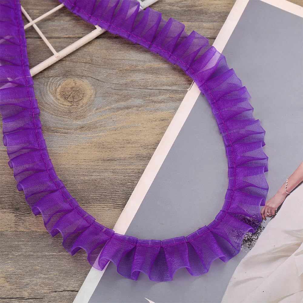 5 Yards 2.5 cm Lace Ribbon Ruffled Lace Trim Elastic Fabric Lace Trim Vintage Lace Trim Decoration for DIY Sewing Craft Wedding Decoration Scrapbooking Gift Packaging Purple