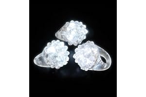 FLASHING PANDA Pack of 4 Light-Up Flashing Novelty Rings Club Rave Birthday Party Favors Jelly LED Glow-In-The-Dark Neon Bag Stuffers Colorful Rubber Rings, White Berry