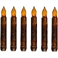 Aulaygo 6.5'' Real Wax Primitive Candle Battery Operated 6 Packs Electric Flickering Taper Flameless Candles for Country Room Dining Table Window Christmas Decoration