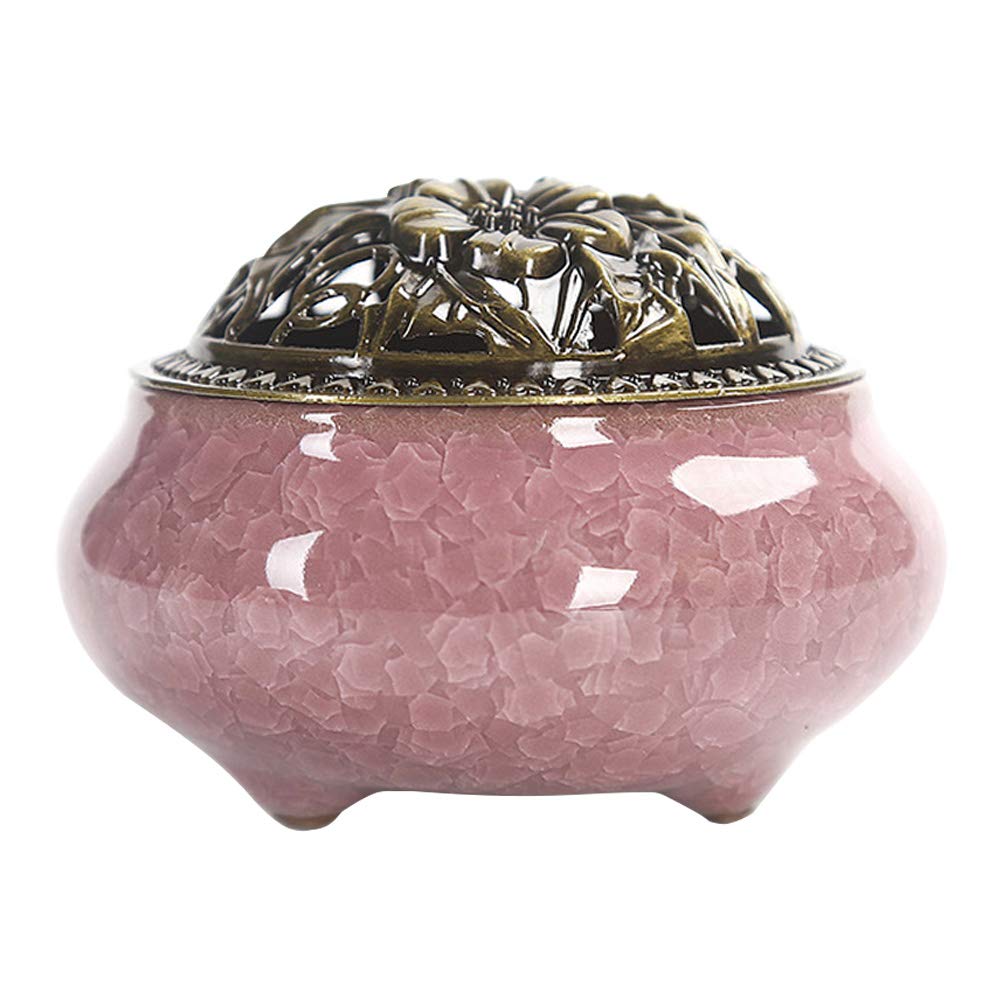 LIOOBO Ceramic Stick Incense Burner Cone Incense Holder with Alloy Cover