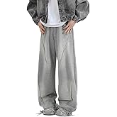 HBER Men's Baggy Straight Sweatpants Y2K Wide Leg Drawstring Waist Loose Fit Casual Sweat Pants with Pockets