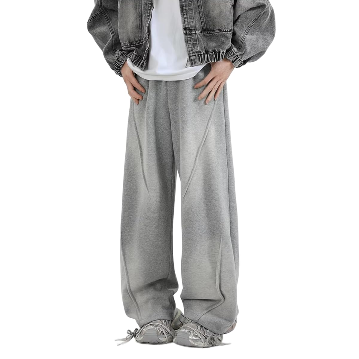 Photo 1 of HBER Men's Baggy Straight Sweatpants Y2K Wide Leg Drawstring Waist Loose Fit Casual Sweat Pants with Pockets Grey