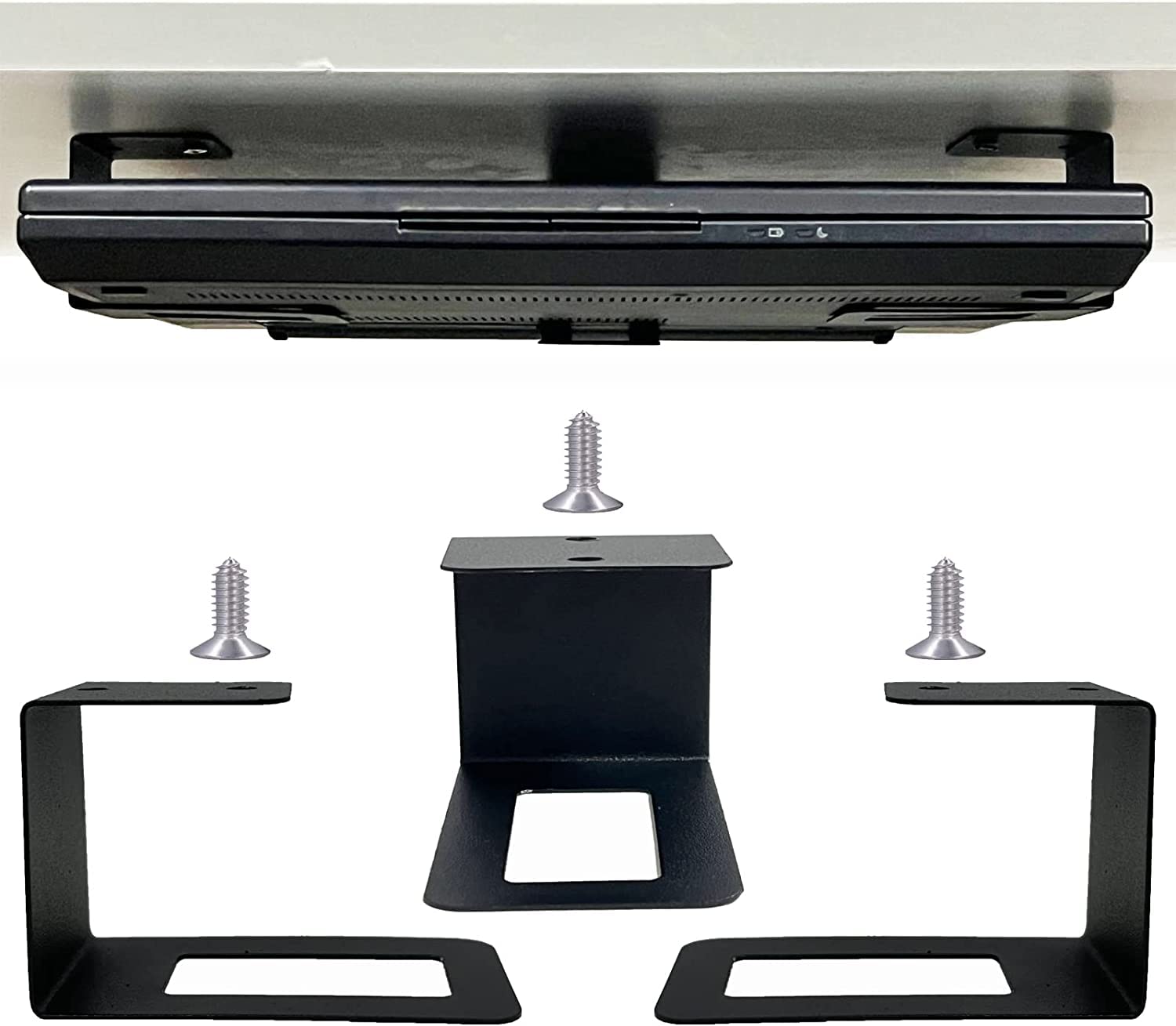 Photo 1 of AUXPhome (3) Laptop Holder Under Desk Laptop Mount Organizer Rack Storage Shelf, Add On Under Table Laptops, Keyboard, Routers, Modems, Cable Box, Network Switch & More, Desk Accessories