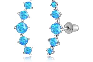 CiNily Opal Ear Crawler Earrings, 14K Gold Plated Cuff Climber Earrings Small Flat Back Stud Earrings Fashion Jewelry Mothers Day Gifts for Women Girls Hypoallergenic, White Gold, Rose Gold