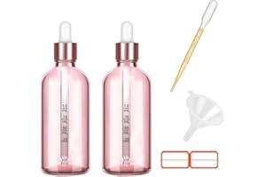 100ml Pink Dropper Bottle with Dropper Pipettes, 3.4oz Glass Bottles with Plastic Measured Dropper, Includes Pipette, Funnel,