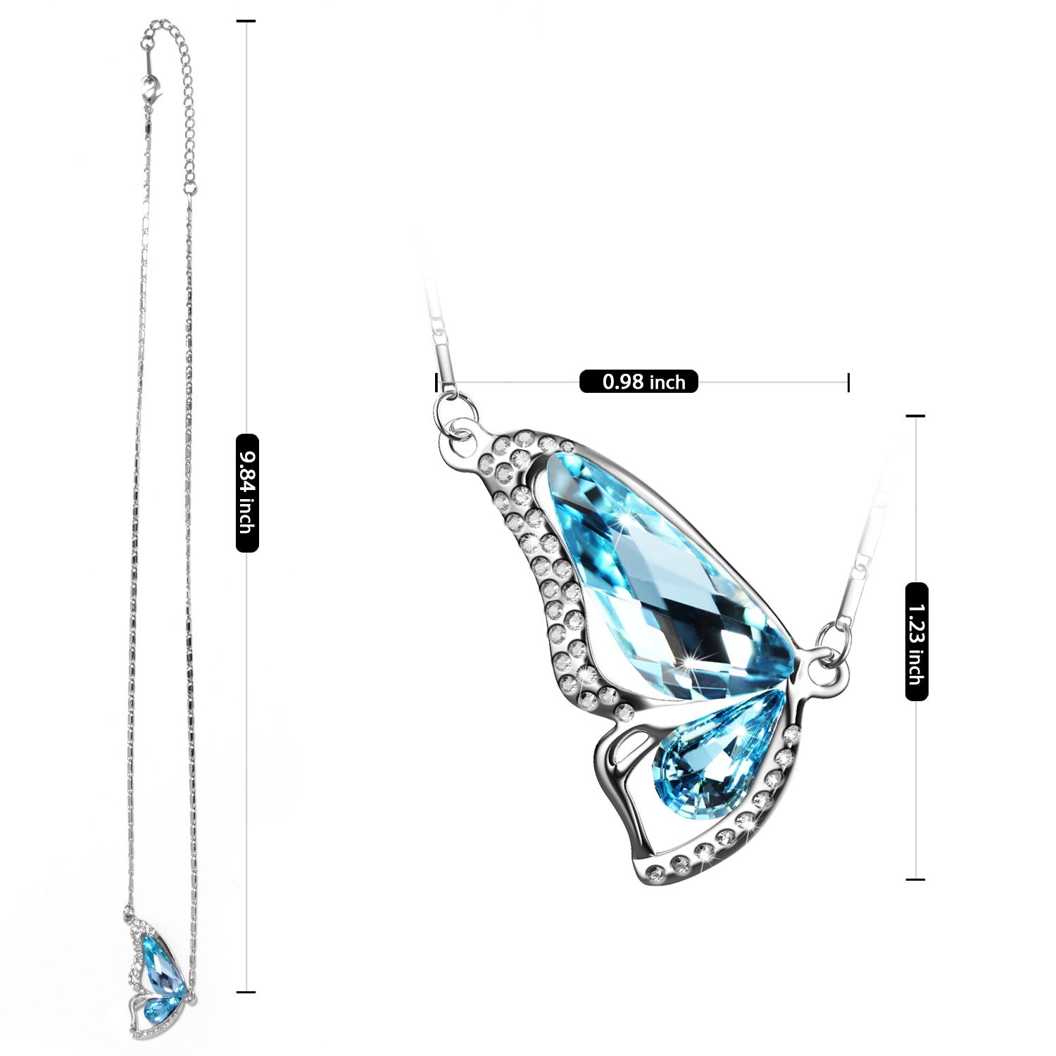 UHIBROS Heart Pendant Eternal Love Sliver Necklace Jewelry Silver Crystal Zircon Gift (Blue)