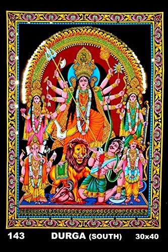 Artncraft Sequin Work Goddess Durga Mahisasurmardini Cloth Painting 30"X 40"