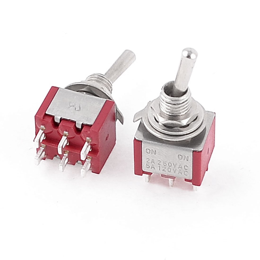 Sourcingmap 2Pcs AC250V/2A 120V/5A ON/ON 2 Position DPDT 6 Terminals Toggle Switch