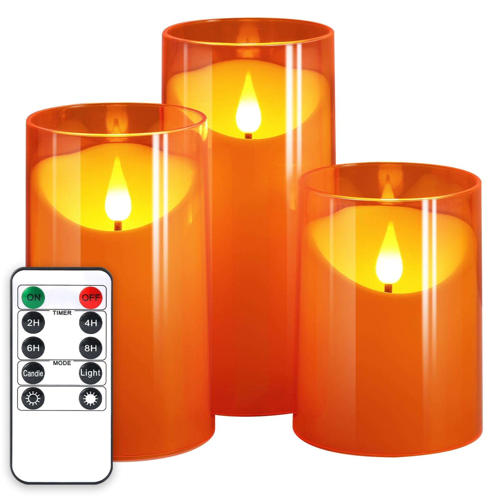 Photo 1 of NURADA Flameless Candles with Remote Timers - 3D Wick Battery Operated LED Electric Fake Candles Realistic for for Halloween Thanksgiving Dinner Tables Wedding Party Home Fall Decor - 3 Pack Orange