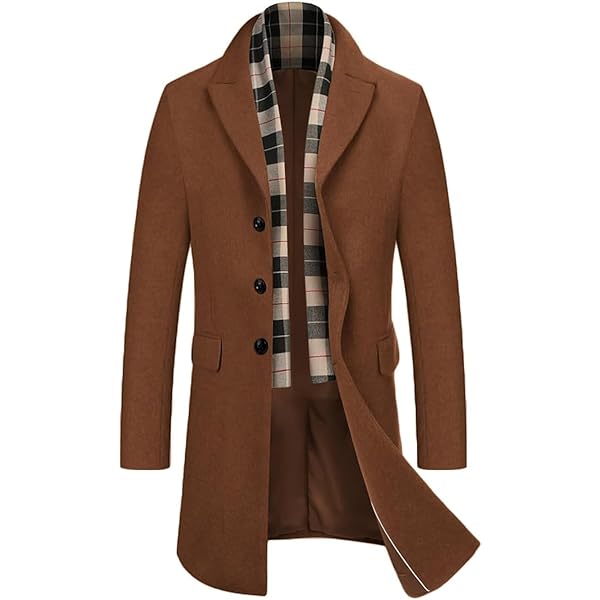 HXW.GJQ Men's Premium Wool Blend Double Breasted Long Pea Coat