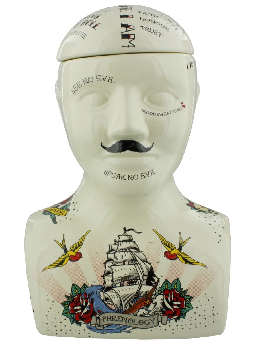 Sifcon International plc 30cm Large Ceramic Phrenology Storage Tattoo Head Decorative Display