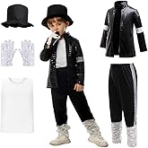 Dressy Daisy Pop Star Dance Costume 5pcs Set for Kids Boys 5-12, Sequin Jacket 80s 90s Halloween Disco Party Stage Outfit