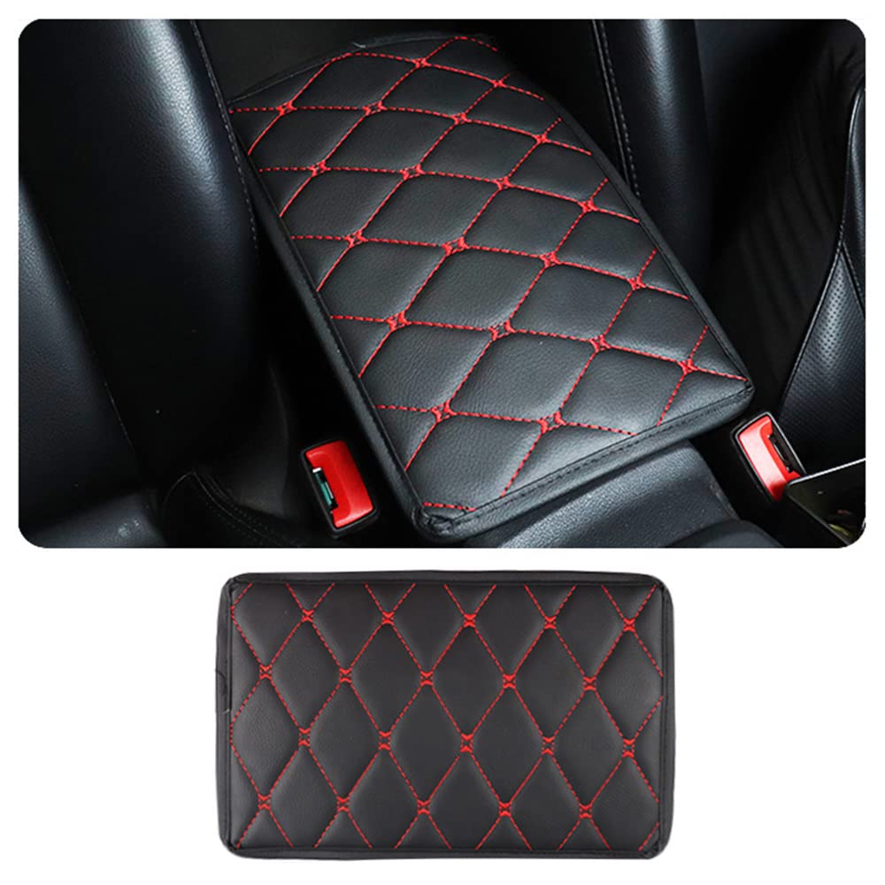 Photo 1 of Center Console Cover,Soft Comfortable PU Leather Car Armrest Cushion,Waterproof and Anti-scratch Armrest Seat Box Cover Profector,Car Interior Accessories Universal For SUV/Truck/Vehicle (Black/Red)