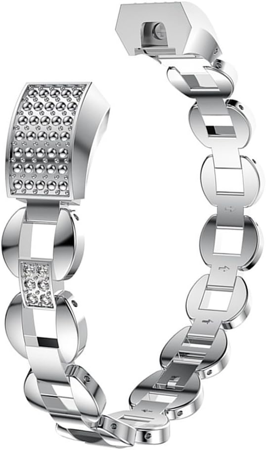 For Fitbit Alta Straps Silver, Aottom Fitbit Alta HR Strap Stainless Steel Rhinestone Bling Glitter Replacement Band Wrist Straps Metal Bracelet for Fitbit Alta/HR Fitness Tracker Accessories
