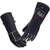 AOUCHI 932℉ Leather Welding Gloves for Women Man, Heat Resistant Fire Long Sleeve Gloves for Tig Mig Stick BBQ Fireplace Animal Handling (Small 14inch)