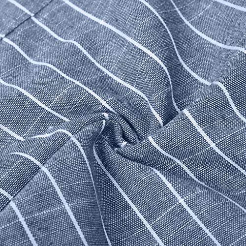 Botrong Women Striped High Waist Cotton and Linen Long Pants Casual Beach Trousers Blue - Thumbnail 7