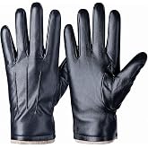 Alepo Winter PU Leather Gloves For Men, Warm Thermal Touchscreen Texting Typing Dress Driving Motorcycle Gloves With Wool Lining (Navy-S)