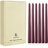 Pickood New Burning Formula Unscented Dripless 10-Inch Taper Candles Set of 12 - Burgundy, for Wedding, Dinner - Smokeless, Long Burning - Hand Poured, Colored Tall Candlesticks - Burdeos