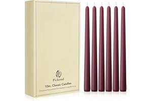 Pickood New Burning Formula Unscented Dripless 10-Inch Taper Candles Set of 12 - Burgundy, for Wedding, Dinner - Smokeless, Long Burning - Hand Poured, Colored Tall Candlesticks - Burdeos