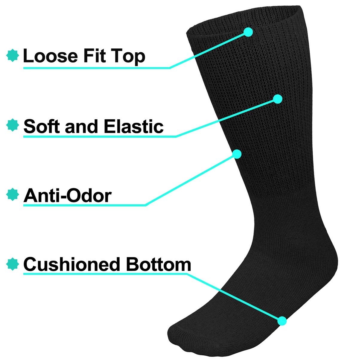 Physicians Approved Diabetic Socks For Men Women Non-Binding Loose Top Wide Crew Length