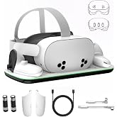 Charging Dock Compatible with Meta Quest 3/3S, Magnetic Fast Charging | With 2 Rechargeable Batteries, Charging Protection, Compatible with VR Headset Controller Accessories, Closable LED Indicator