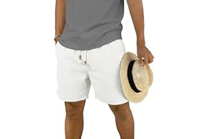 DOWMQ Men's Cotton Linen Shorts - 5" Inseam Casual Shorts with Drawstring Shorts for Summer Beach Vacation & Golf