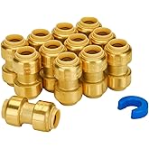 SUNGATOR 1/2 Inch Coupling, Push Pex Fittings 1/2 Inch, 1/2" Straight Coupling, No Lead Brass Push-to-Connect Fittings for Pe