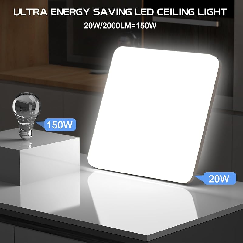 OUILA LED Lâmpada de teto, 20W 2000LM 6500K Lâmpadas de teto, IP44 Cold White Square Ultra fino LED luz de teto para sala de estar banheiro varanda quarto corredor cozinha