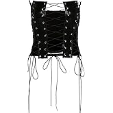 FlyCC Women's Sexy PU Leather Bustier Crop Tube Top Rave Dance Cutout Cami Tank Tops