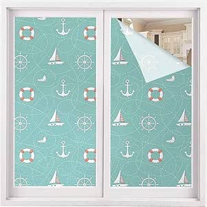 ParadiseDecor Anchor Privacy Window Film Nautical Arrangement with ...